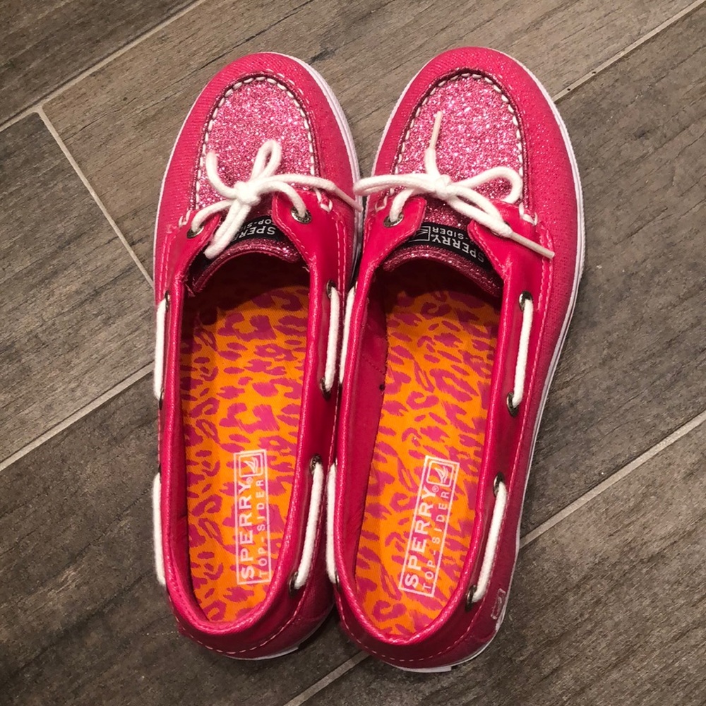 Sperry pink canvas shoes with sparkle tops